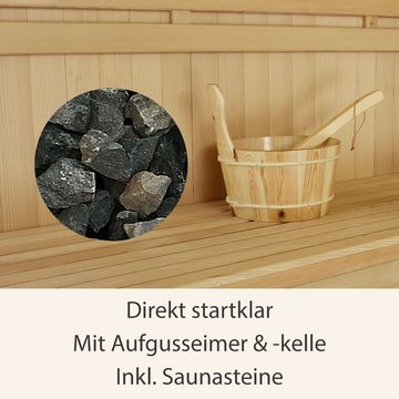 Artsauna Sauna Espoo200 Premium, 50 mm, für 5 Personen, Hemlock Holz, Harvia Ofen, Sanduhr, Thermo-Hygrometer
