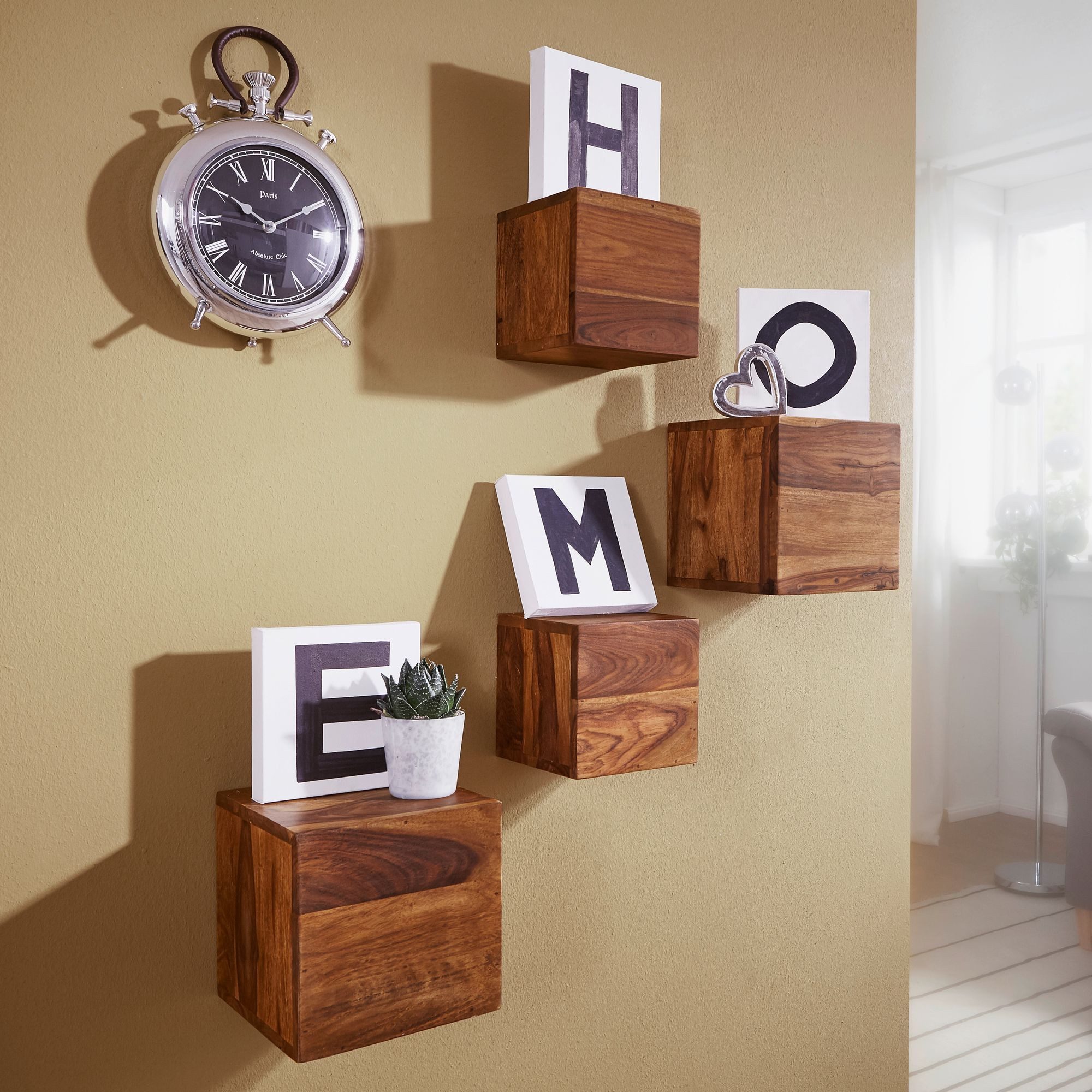 FINEBUY Wandregal SuVa2482_1, 4er Set Massivholz günstig online kaufen