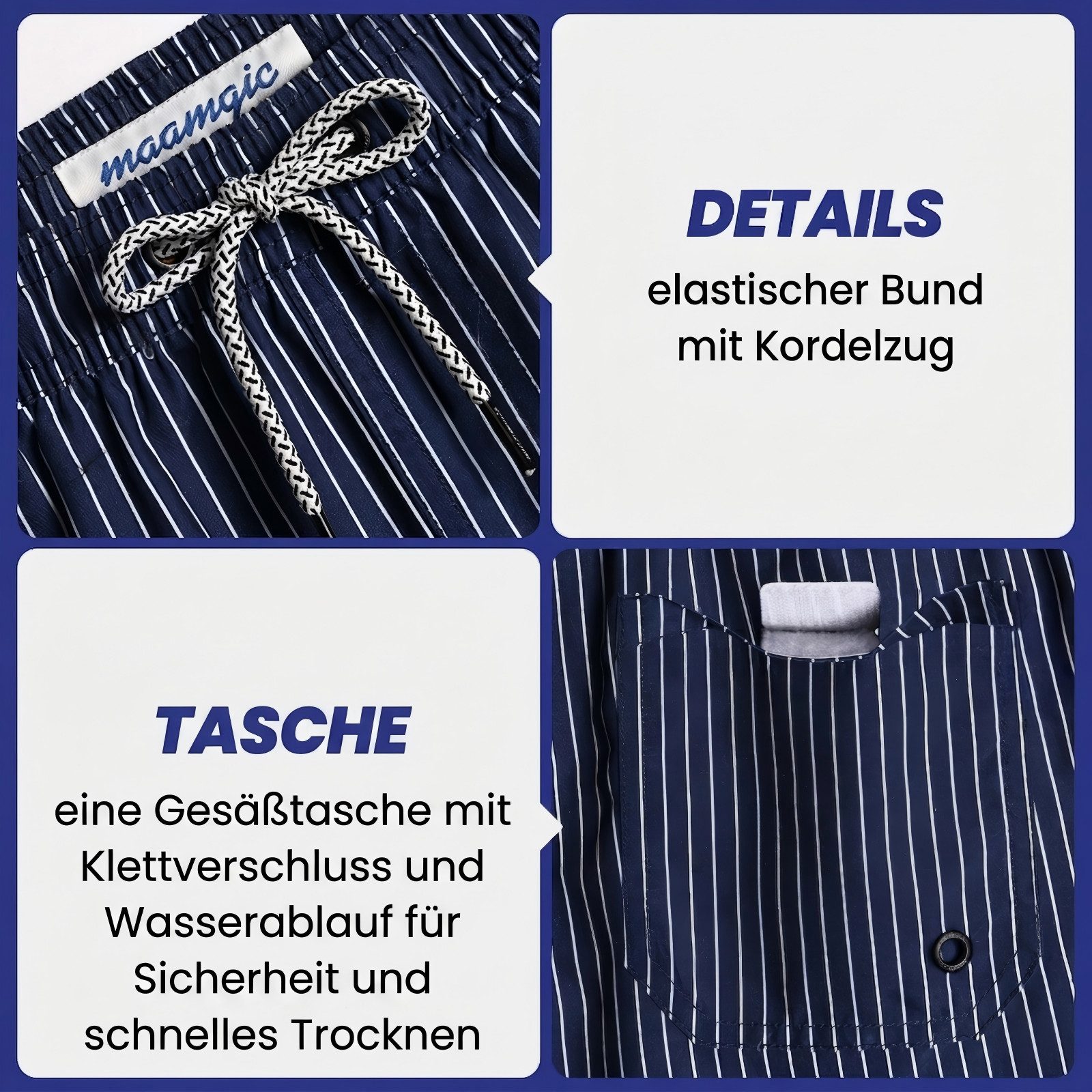 MaaMgic Shorts Herren mit Mesh-Futter kurze Hose schnelltrocknend Badehose lang (1-tlg) – Bild 3 von 5
