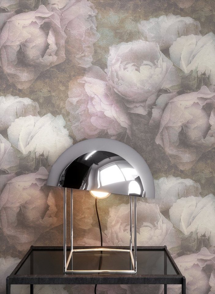 Newroom Vliestapete Muster1 Tapete Vintage Blumen,Rosen,Blätter, Rosa Tapete Blumen Floral - Vintage Blumentapete Weiß Grün Rosen 3D Optik für Schlafzimmer Wohnzimmer Küche, Blumentapete