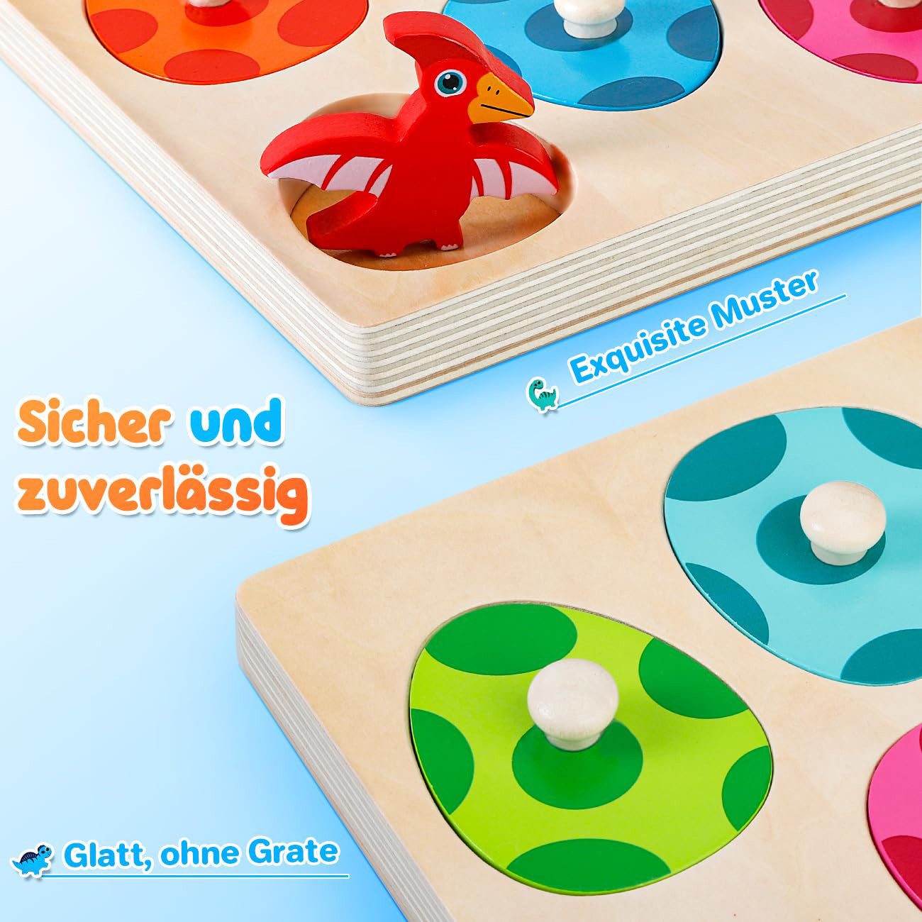 CLTYQ Lernspielzeug Holzspielzeug Holzpuzzle Dino Eier Montessori Spielzeug, Greifpuzzle Motorikspielzeug Geburztag Geschenk für Mädchen Jungen