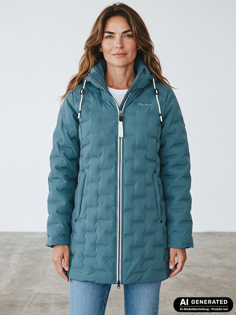 Dry Fashion Steppmantel Blavand Damen Mantel mit Steppung gefüttert - Steppjacke mit Kapuze Atmungsaktiv, 2-Wege-Reißverschluss, Kapuze abnehmbar, Tailliert