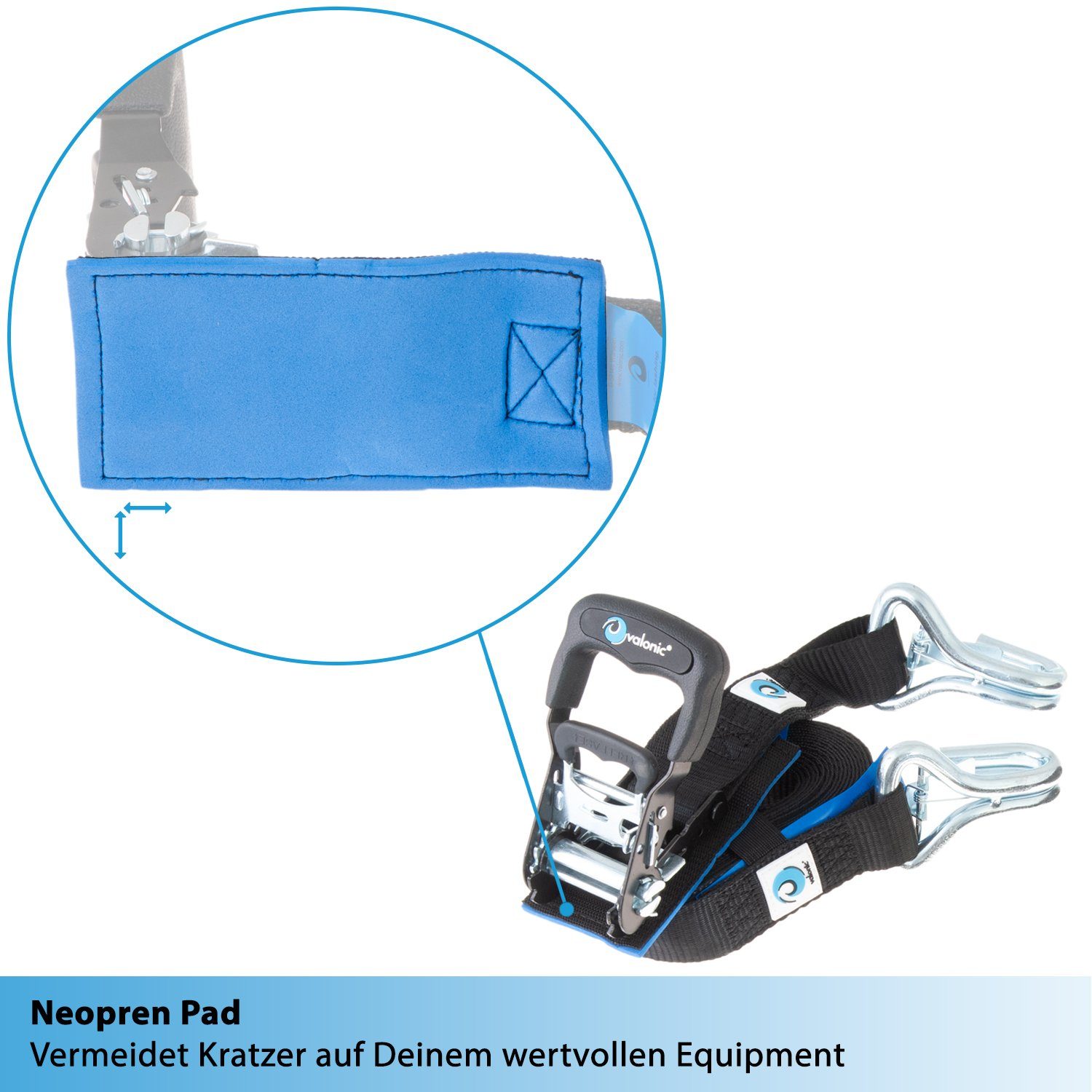 valonic Spanngurt valonic BUFFALO 2x Spanngurte mit Ratsche & Haken - 38mm (2er Set, 2 Stück Spanngurt mit Ratsche) gepolsterte Ratschengurte mit robusten Haken
