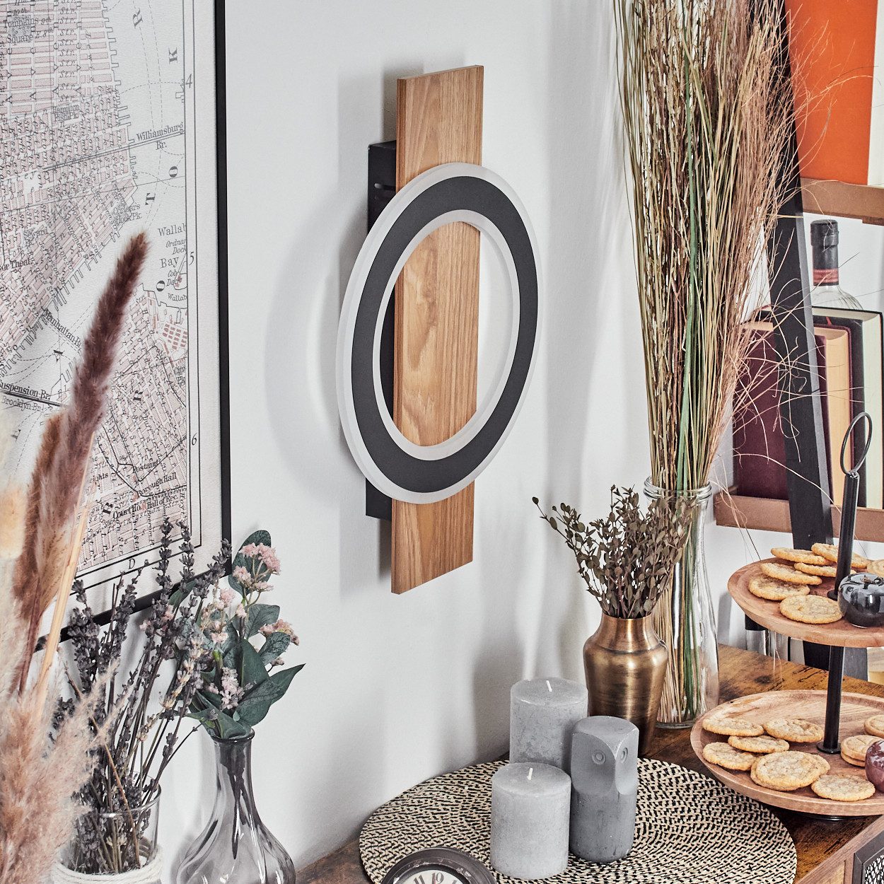 hofstein Wandleuchte Wandlampe aus Metall/Kunststoff in Holzoptik/Schwarz/W günstig online kaufen