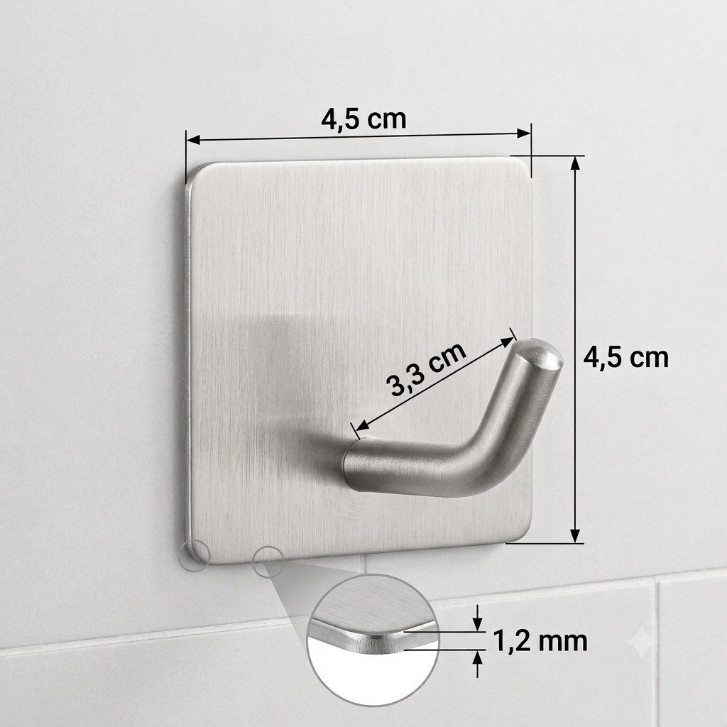 TECBULL Handtuchhaken Klebehaken aus Edelstahl, Wandhaken selbstklebend, V2, (5-St)