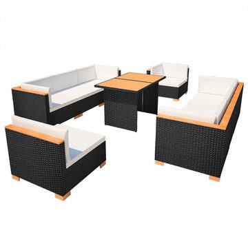 vidaXL Garten-Essgruppe 10-tlg Garten Lounge Set mit Auflagen Polyrattan Schwarz Sitzgruppe Se