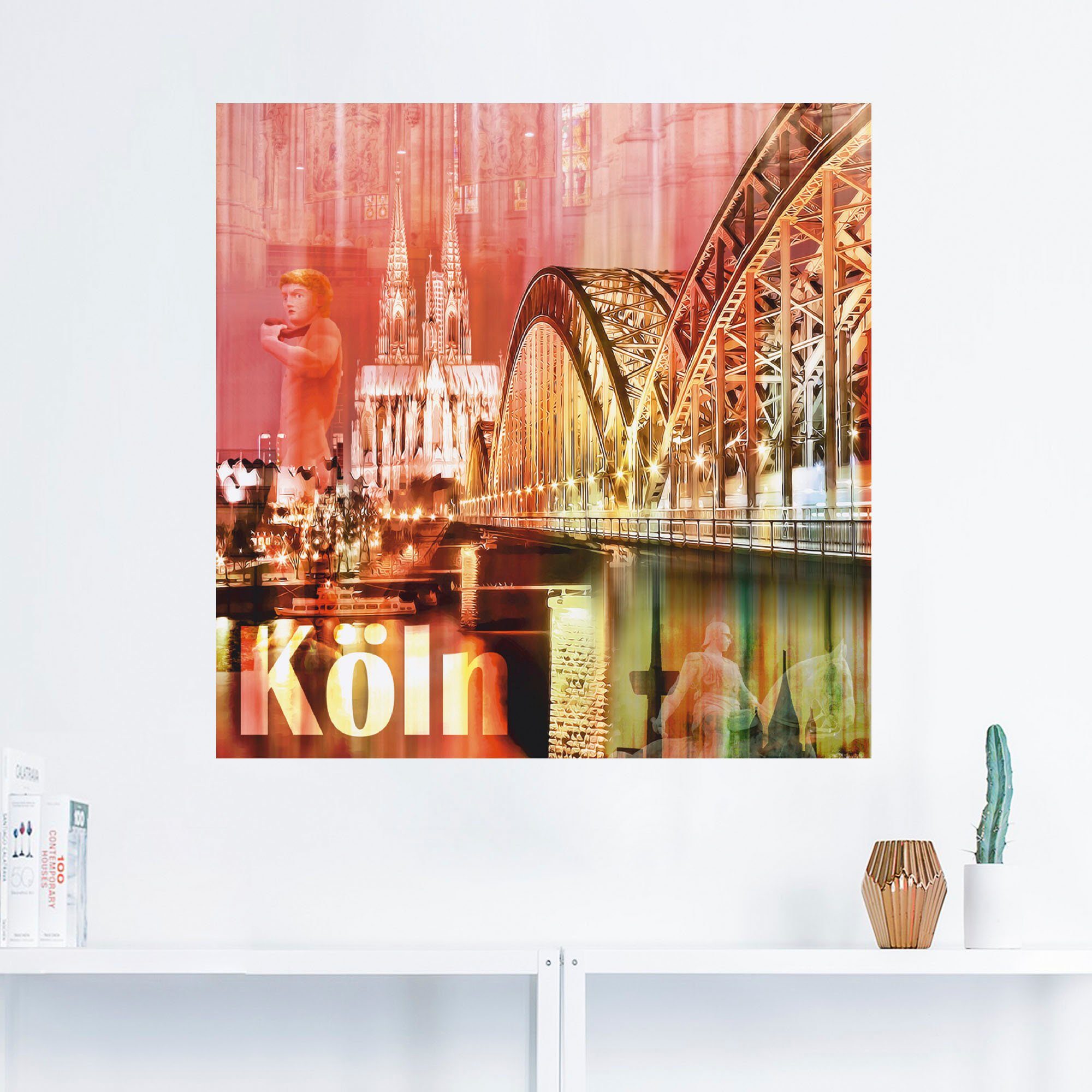 (1 oder in Poster Artland Abstrakte Wandaufkleber Gebäude Collage, St), Größen Leinwandbild, versch. als Wandbild Köln rot Skyline