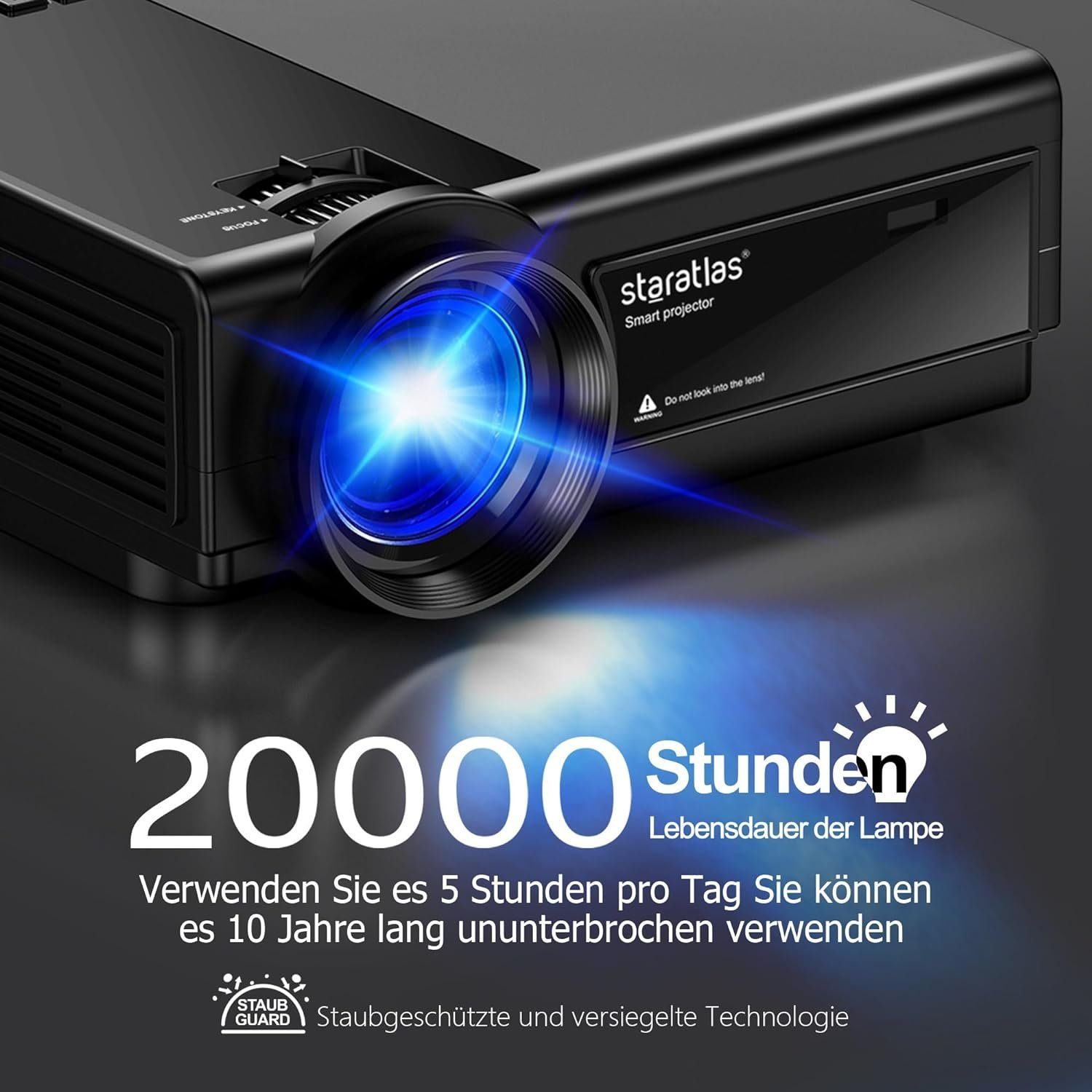 Kurzdinstanzprojektor 1920 Beamer staratlas FHD HDMI/USB/VGA) x Heimkino WiFi/Bluetooth iOS-kompatibel tragbar (10000:1, 1080 px,