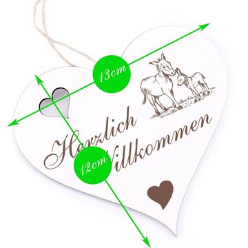 Dekolando Hängedekoration Herzlich Willkommen - Esel mit Jungtier - 13x12cm