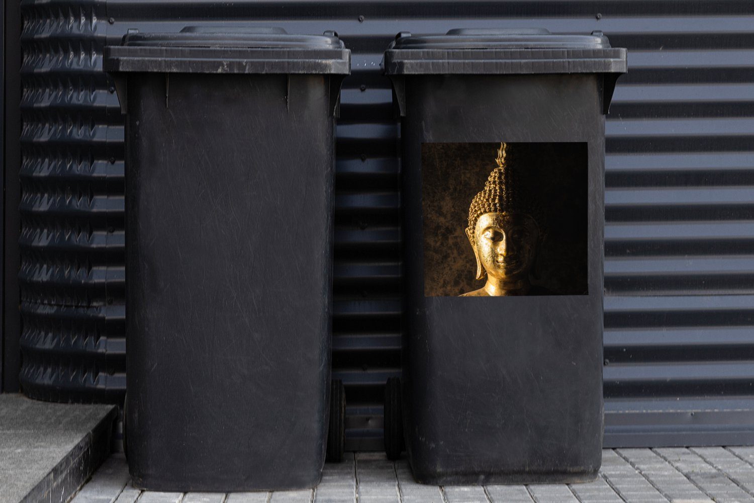 - Spirituell Schwarz St), Buddha - - (1 Gold Sticker, Mülleimer-aufkleber, Wandsticker MuchoWow Container, - Abfalbehälter Mülltonne, Buddha-Statue