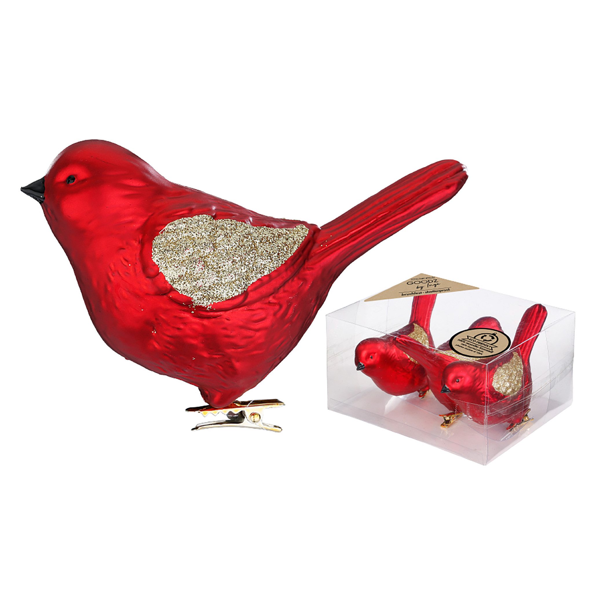 MAGIC by Inge Christbaumschmuck, Christbaumschmuck Kunststoff Vögel auf Clip 3er Set Festive Red