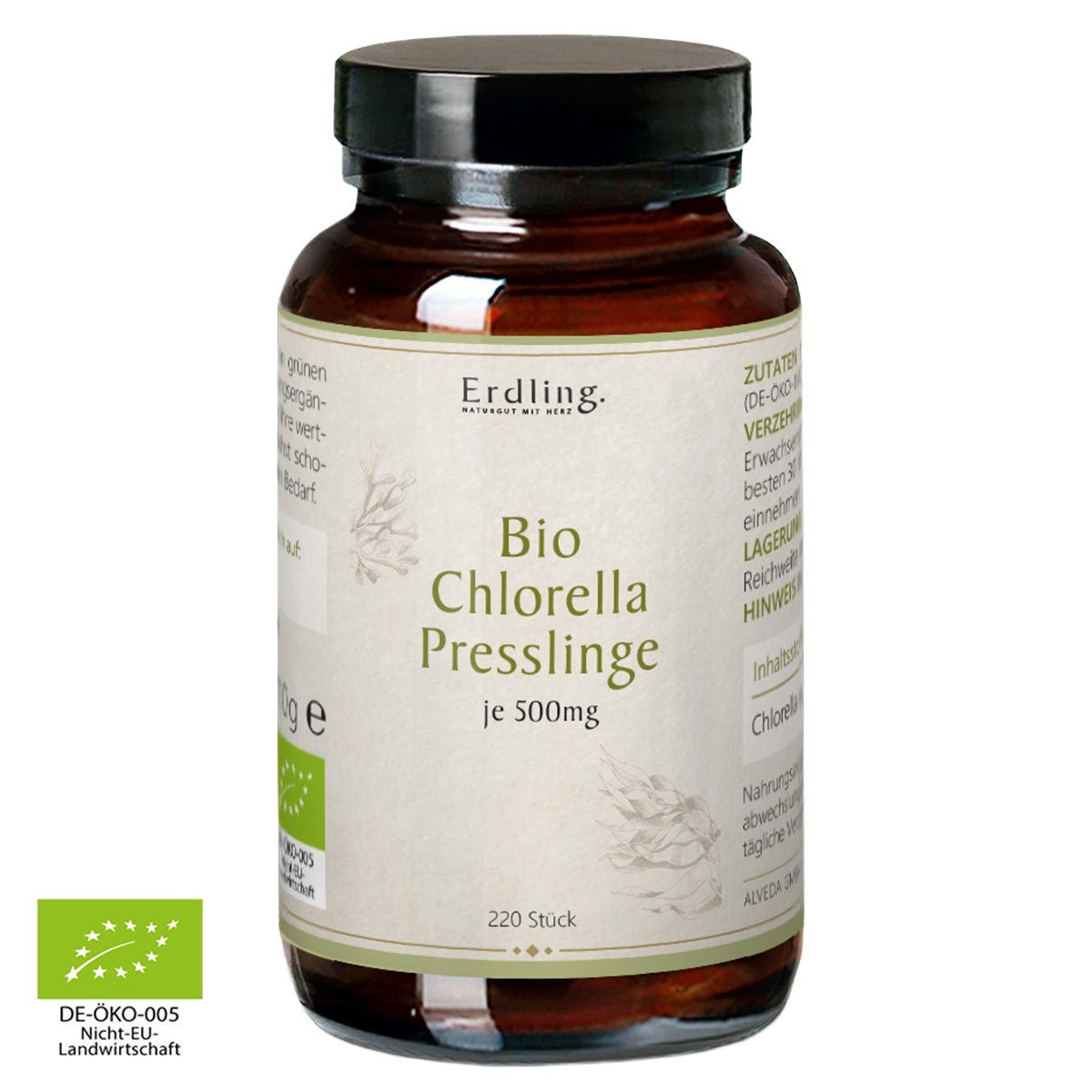 Waldkraft. Erdling BIO Chlorella Presslinge Kapseln, 100 % Bio-Chlorella - Für eine grüne Ergänzung Deiner täglichen Ernährung – Vegan à 220 St., 110 g
