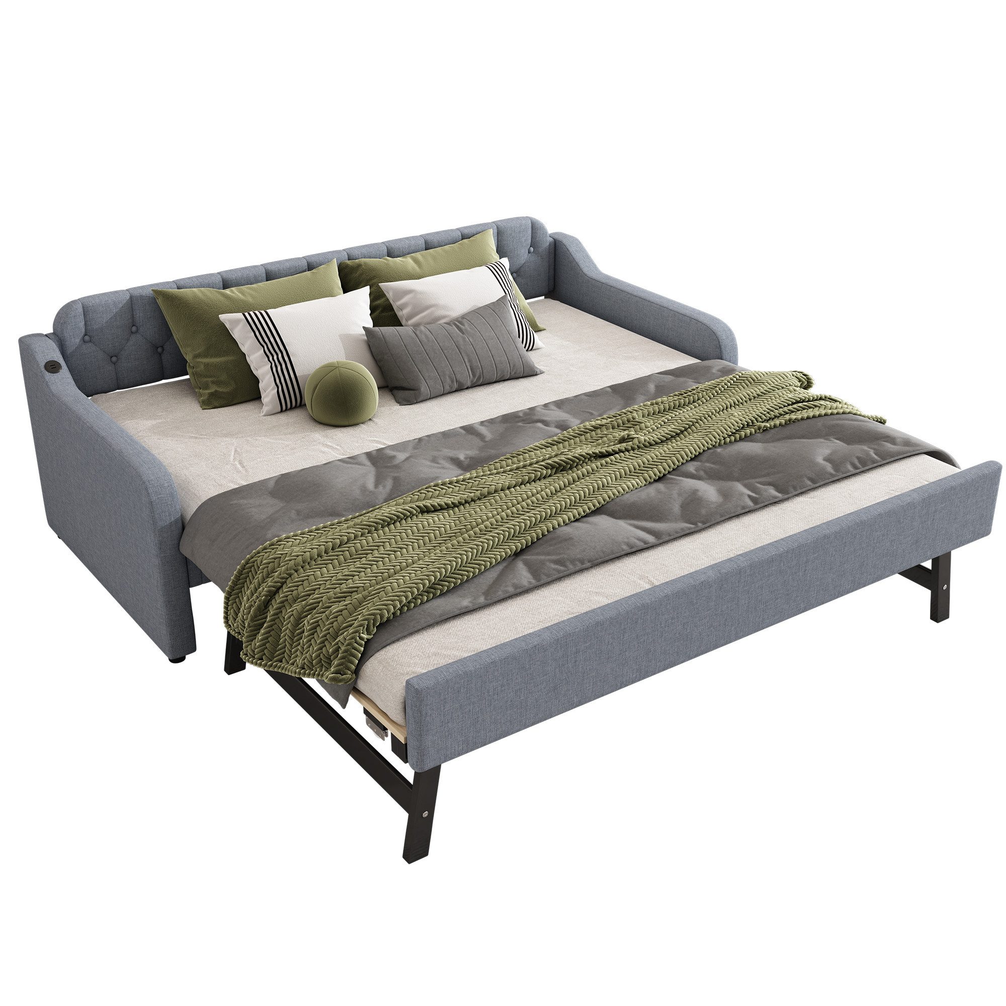 Merax Daybett, Tagesbett 90x200cm/180x200cm Schlafsofa mit Unterbett, Leinen
