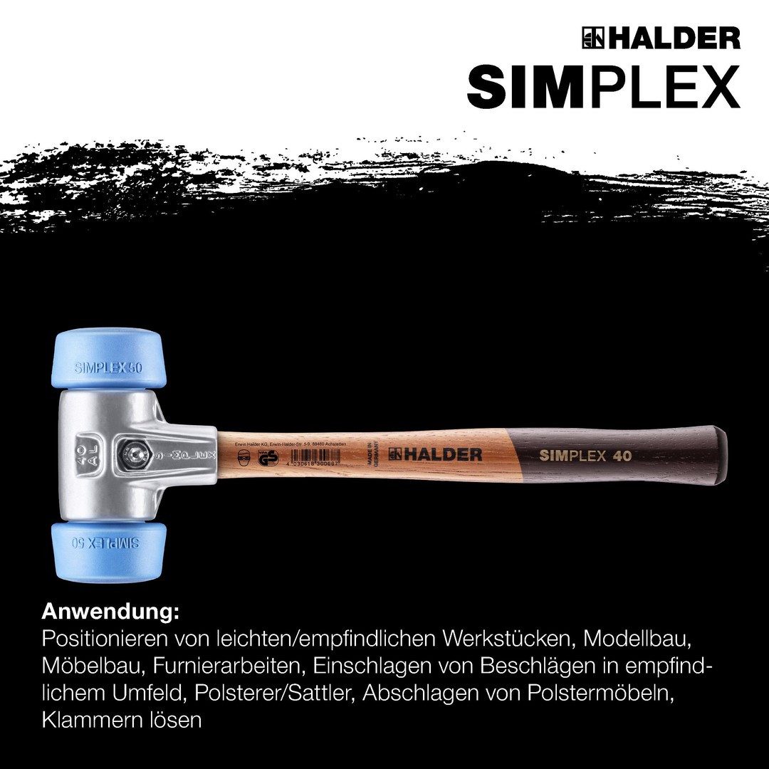 Thumbnail - Gummihammer HALDER SIMPLEX Schonhammer Ø 50:40 mm TPE-soft blau mit Aluminiumgehäu