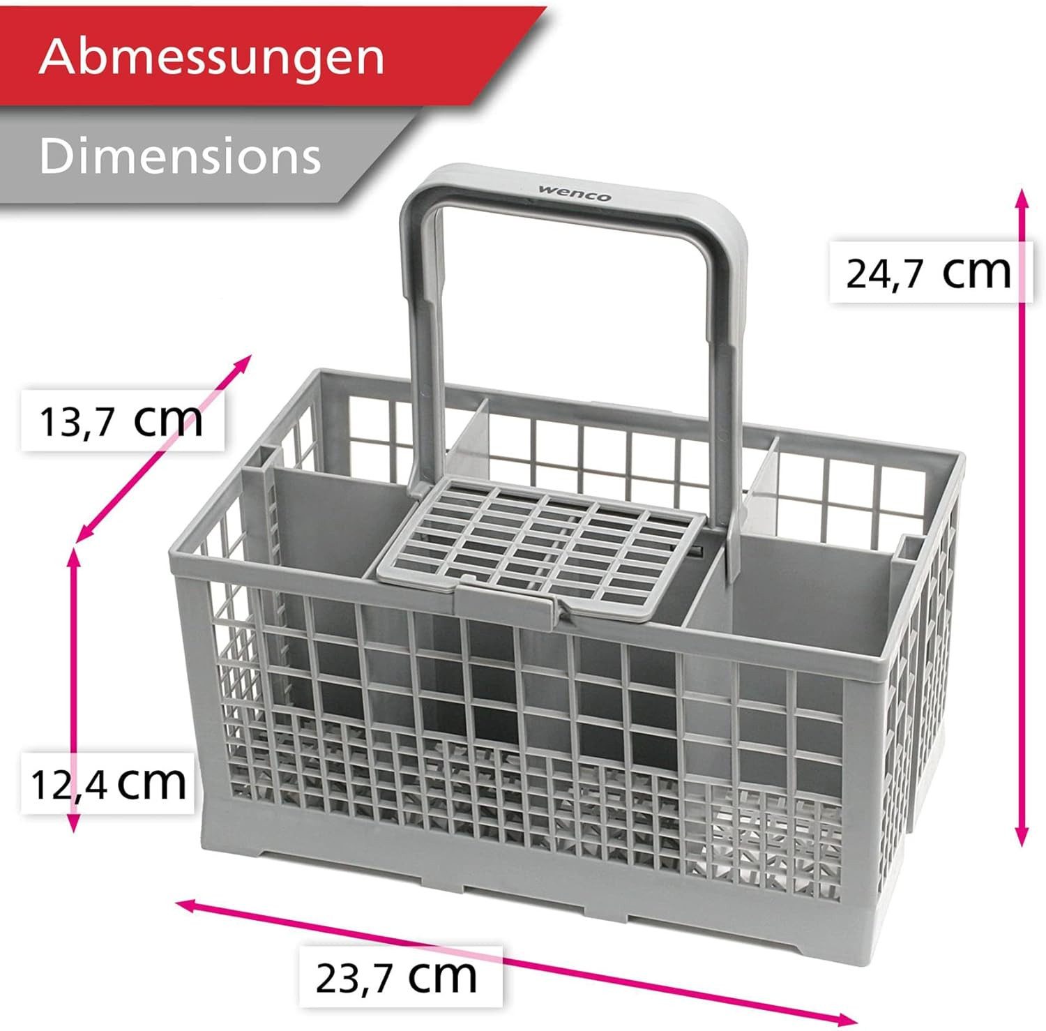 Wenco Besteckhalter Spülmaschinenkorb 23,7 x 13,7 x 24,7 cm, Grau mit Griff günstig online kaufen