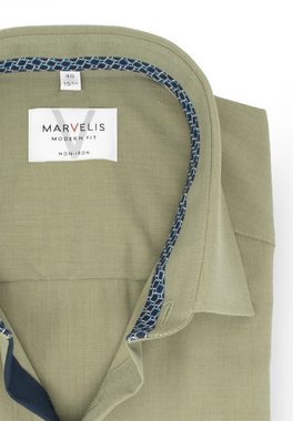 MARVELIS Kurzarmhemd Kurzarmhemd - Modern Fit - Einfarbig - Olive