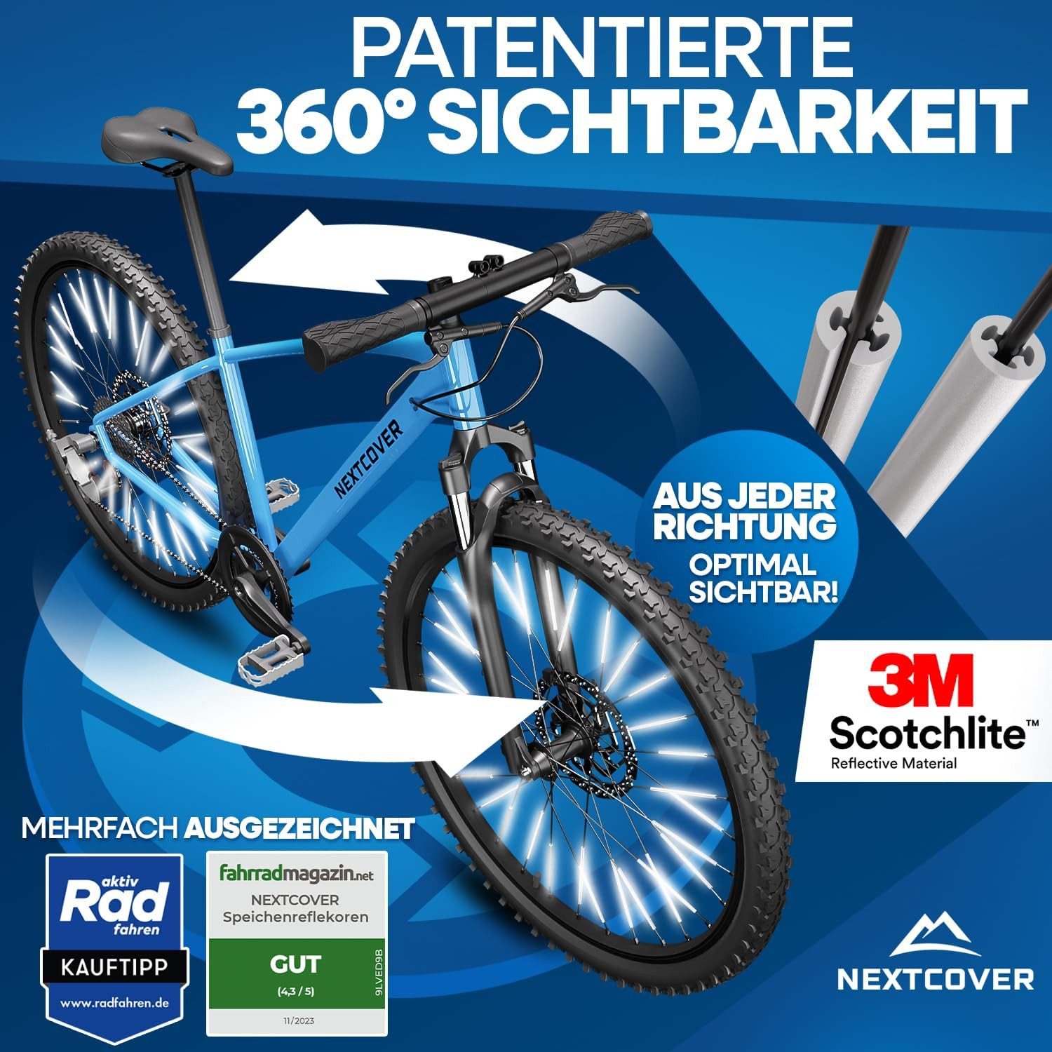 Nextcover Fahrradreflektor Nextcover® Speichenreflektoren Fahrrad - Das Original - 3M Scotchlite, (72 St)