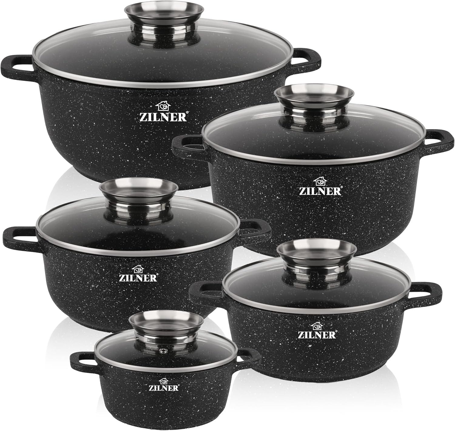 Zilner Topf-Set Graue Töpfe mit Keramik-marmorbeschichtung, Induktionstöpfe, Aluminium, Keramik (10-tlg)