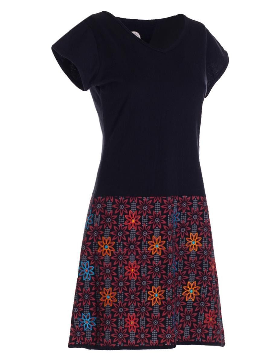 Vishes Tunikakleid Damen Sommerkleid Kurzarm Blumen-Kleid Tunika-Kleid T-Shirtkleid Boho, Goa, Guru Style