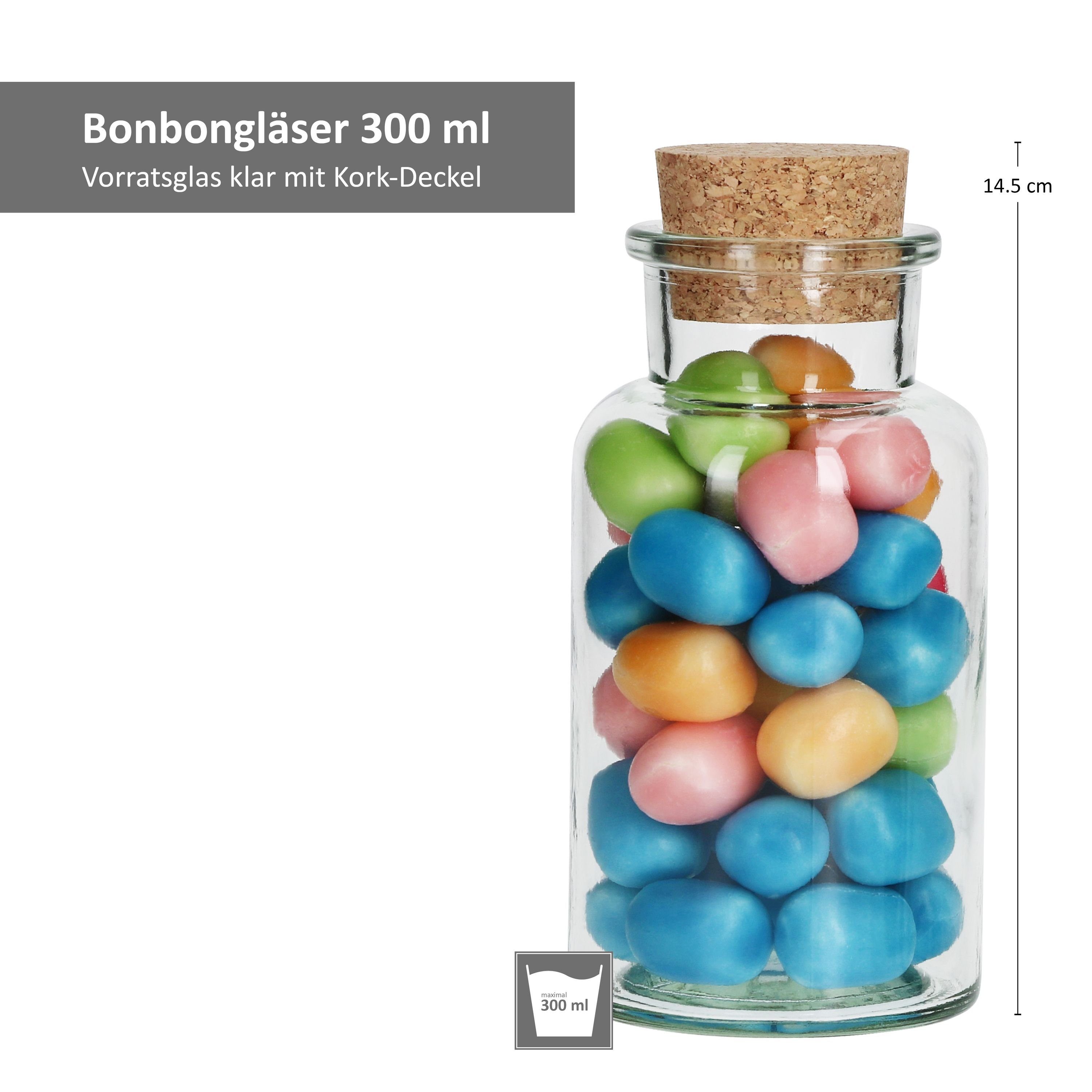 Bonbongläser Vorratsglas Glas MamboCat 300ml + 6er Korken, Set