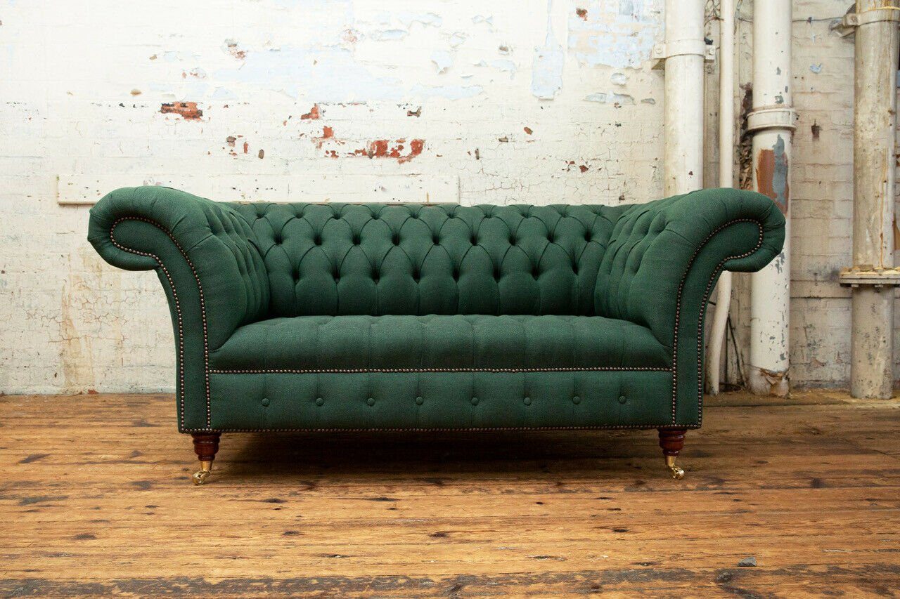 JVmoebel Chesterfield-Sofa, Klassische Polster Möbel Chesterfield Grüne Couch Textil Leder