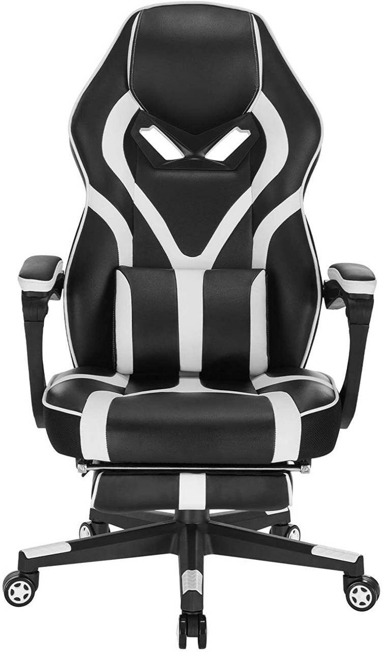 Woltu St), Fußstützte Weiß mit aus (1 Gaming-Stuhl Kunstleder Chefsessel Rollen