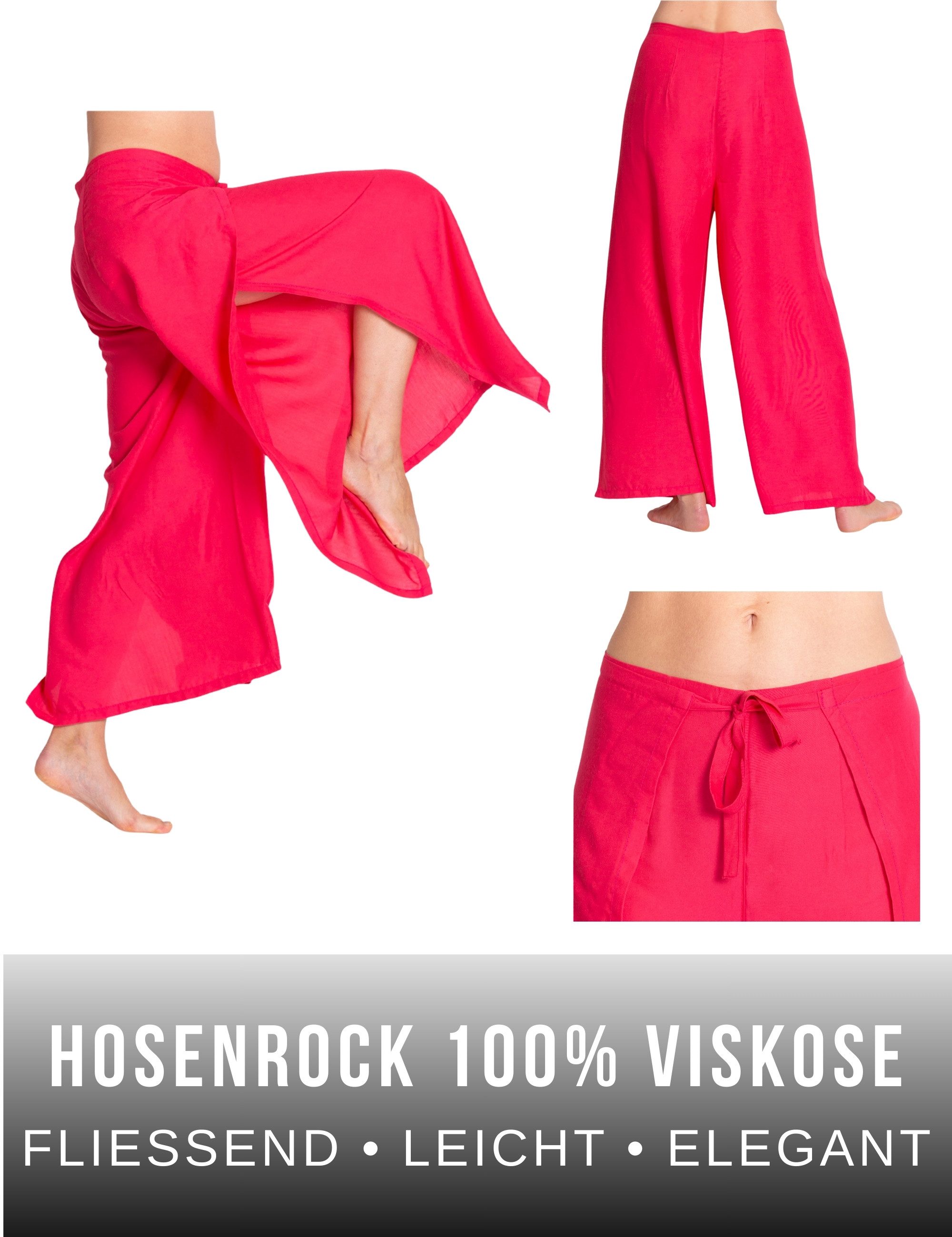 PANASIAM Palazzohose Hosenrock Damen aus leichter Viskose - elegante weite Palazzo Hose Wickelhose einfarbig - gerader Schnitt - luftige Sommerhose Boho Stil