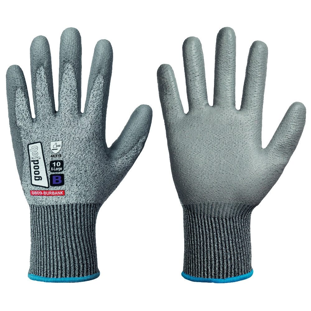 Bank 60er Pack BURBANK Handschuhe GOODJOB® Level B Schnittschutz, PU, Grau