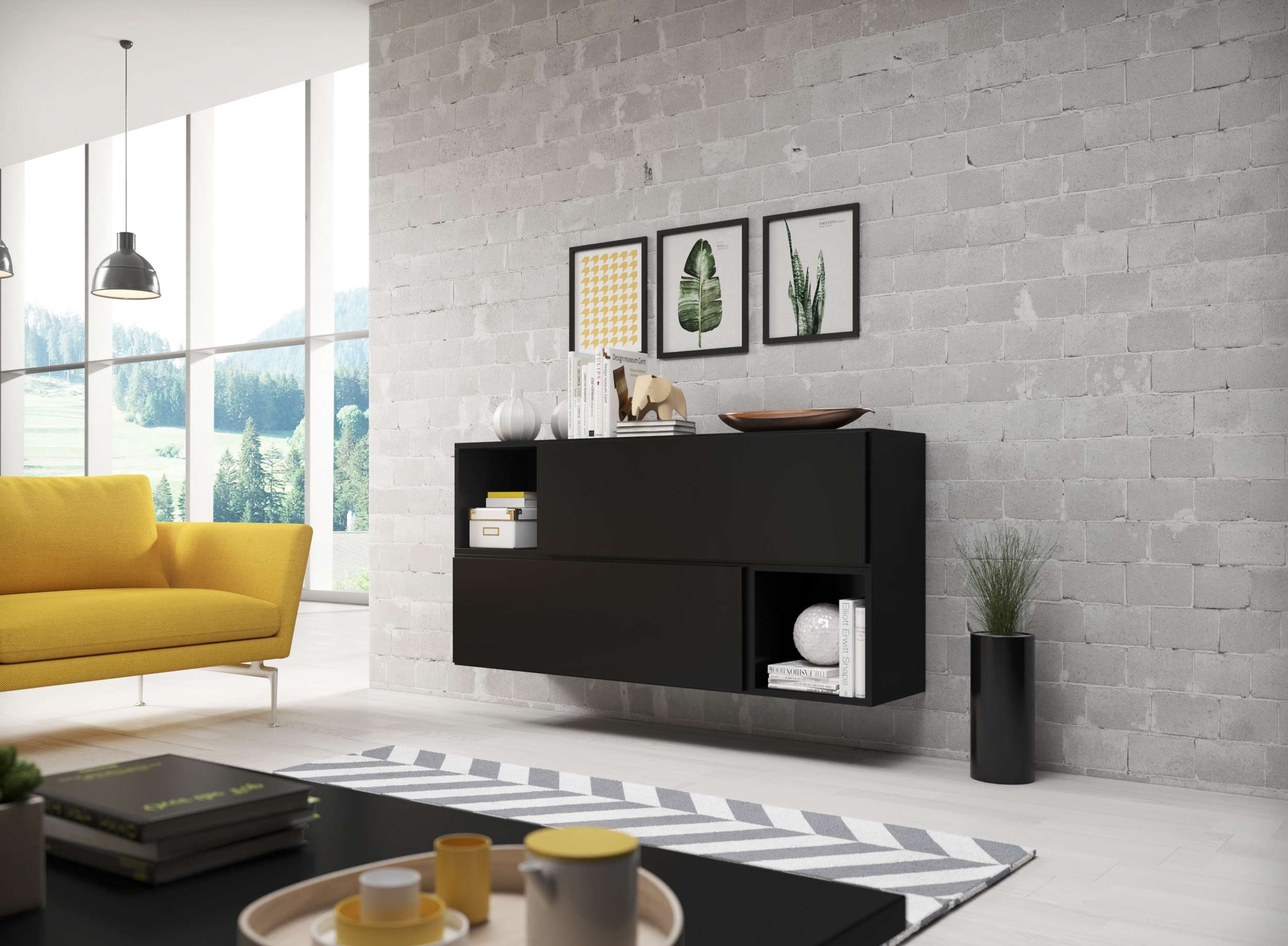 Stylefy Wohnwand Cono XIV, (Set (4-St), Wohnmöbel, Wohnzimmer-Set), bestehend aus 2xWandregal und 2xHängeschrank, mit Push-to-Open, Modern Design Schwarz Matt