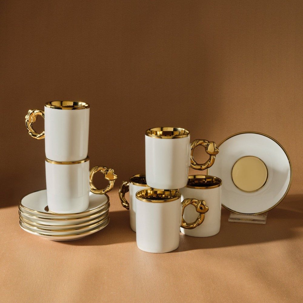 Karaca Kaffeeservice Karaca Herzförmiges Kaffeetassen-Set für 6 Personen – 80 ml
