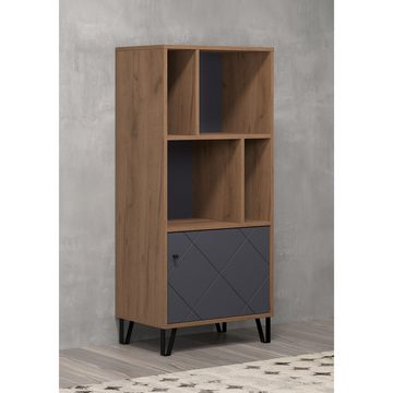 trendteam Standregal, Regal Wandregal Wohnzimmerregal Bücherregal Braun/Grau 63x40cm