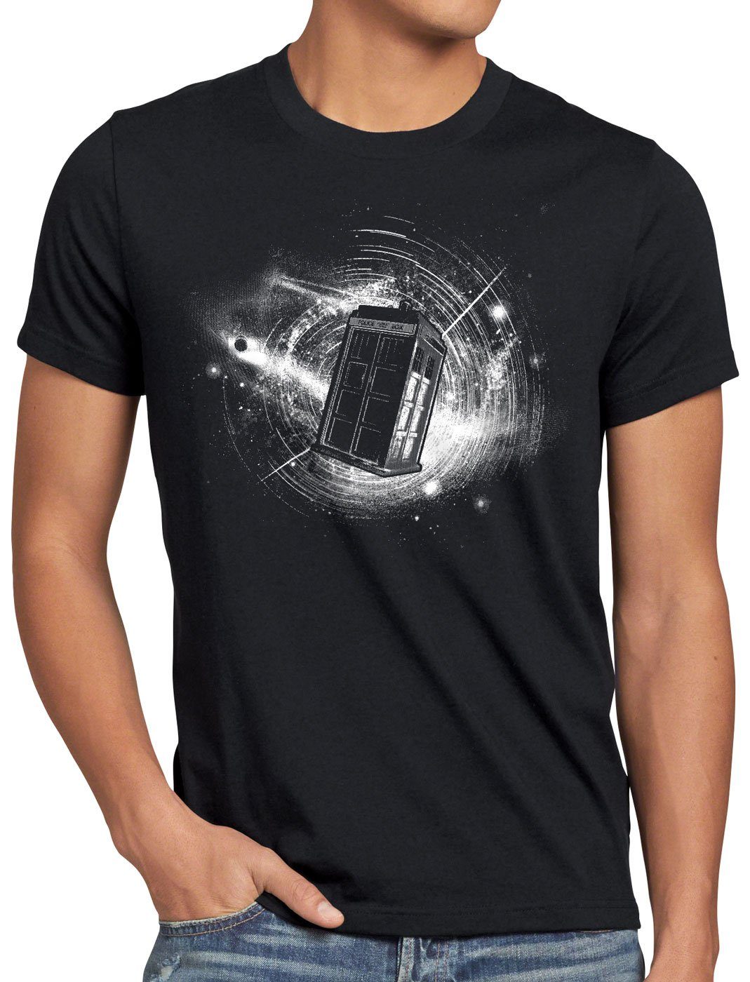 style3 Print-Shirt Herren T-Shirt In Space zeitreise serie polizei notrufzelle