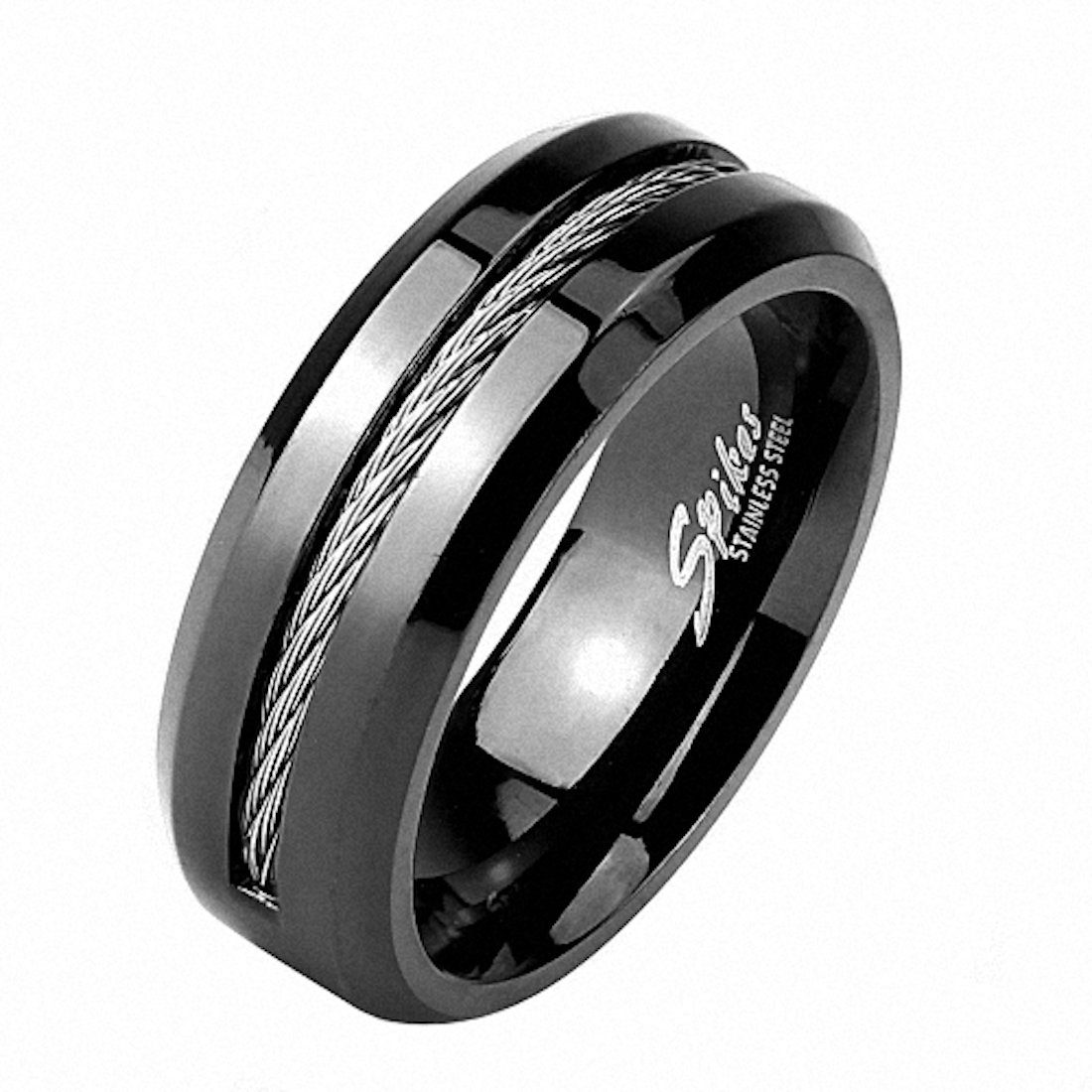 Taffstyle Fingerring Herren Band Ring Edelstahl mit eingefassten Kabel, Band Ring Bandring Herrenring Partnerring Biker Rocker