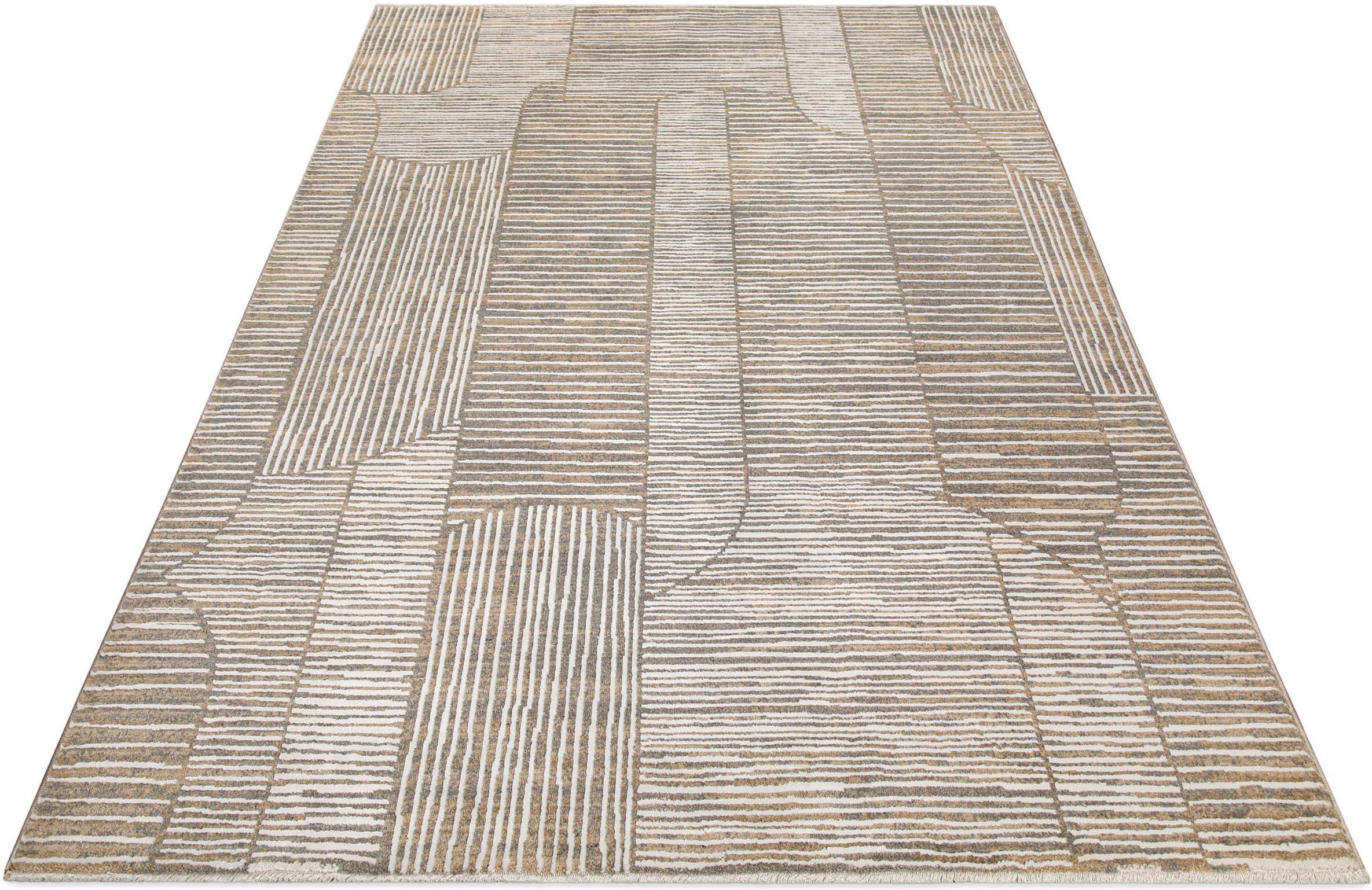 Esprit Teppich Raymond, rechteckig, Höhe: 15 mm, Kurzflor, Streifendesign, Hoch-Tief-Effekt, waschbar, Jute-Rücken
