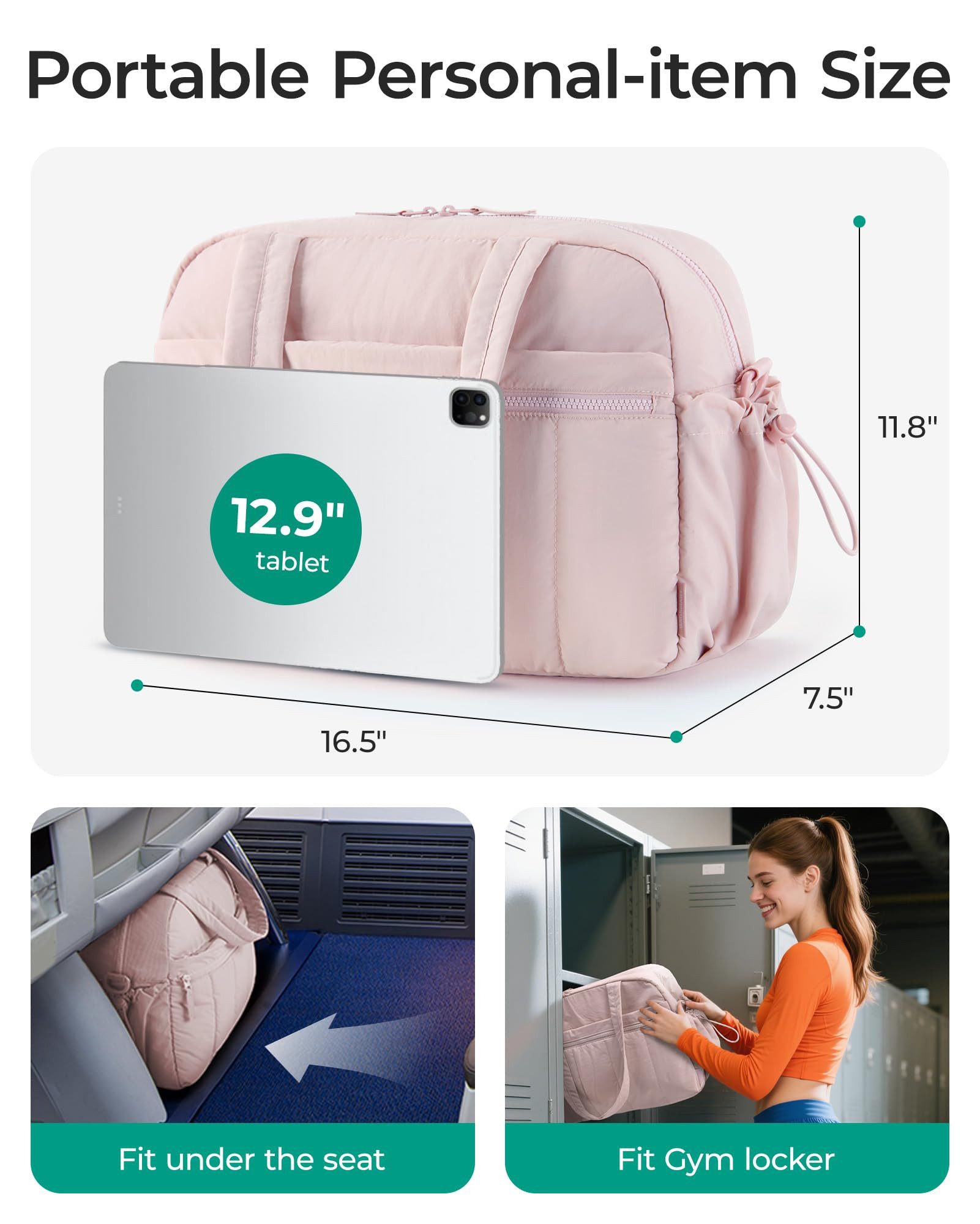 Forrlite Reisetasche Reisetasche Puffer, Sporttasche Damen 24L Weekender Wickeltasche (Wasserabweisend Travel Bag Handgepäck Gym Bag Kliniktasche Geburt Krankenhaustasche Mit PVC Nasse Tasche Für Fitness, Schwarz)