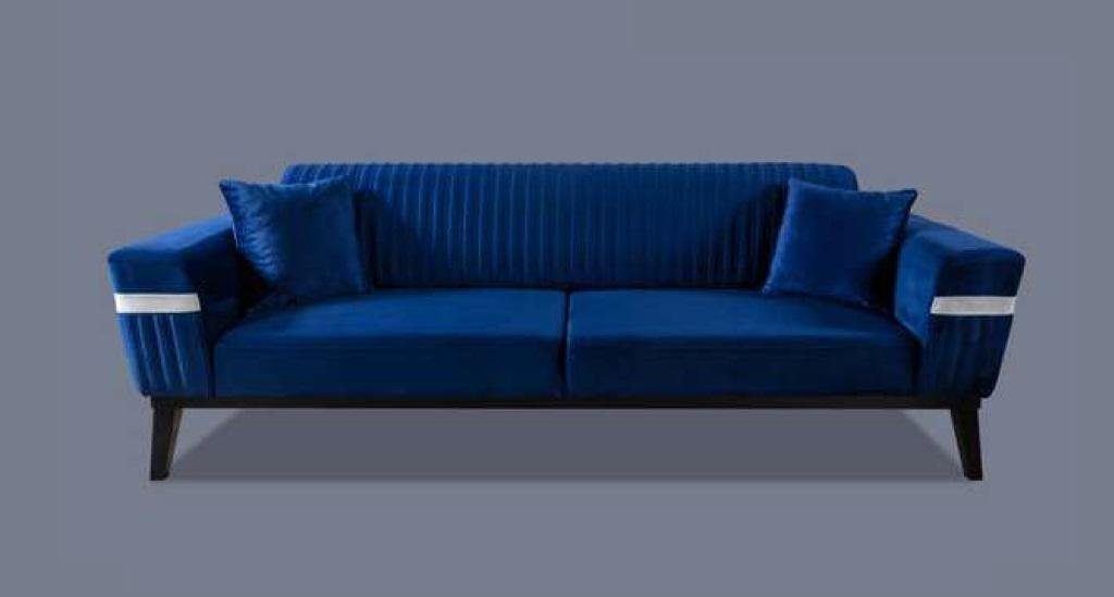 Möbel Dreisitzer JVmoebel Couchen 3 Blau Textil Sofas Sitz Design 3-Sitzer Samt Sofa