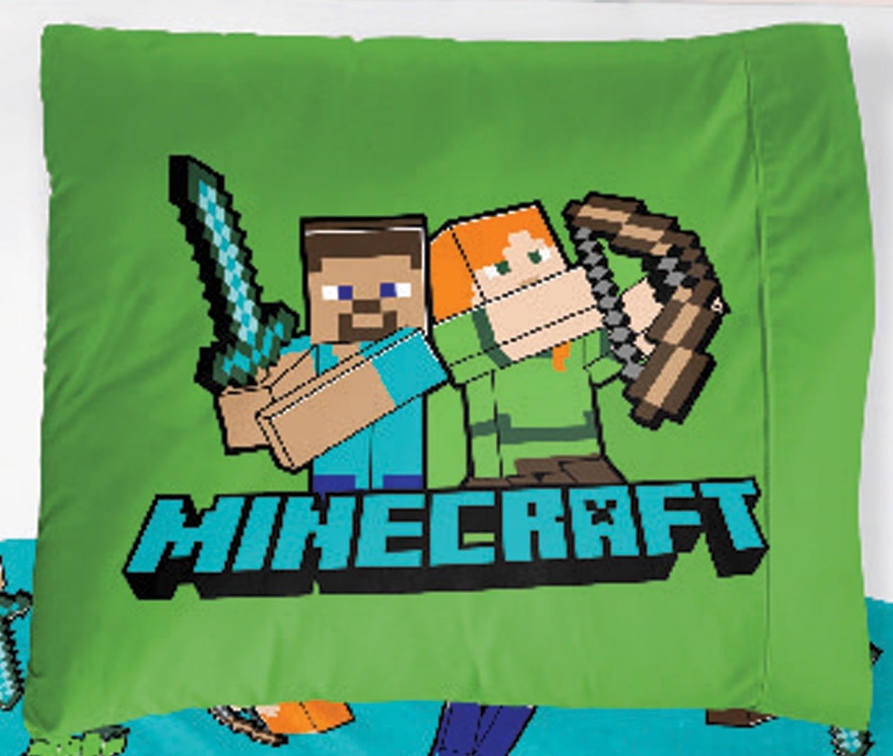 BrandMac Bettwäsche Minecraft "Classic Crew" Wende-Bettwäsche-Set, Gaming 135x200 & 80x80, Baumwolle, 100% Baumwolle