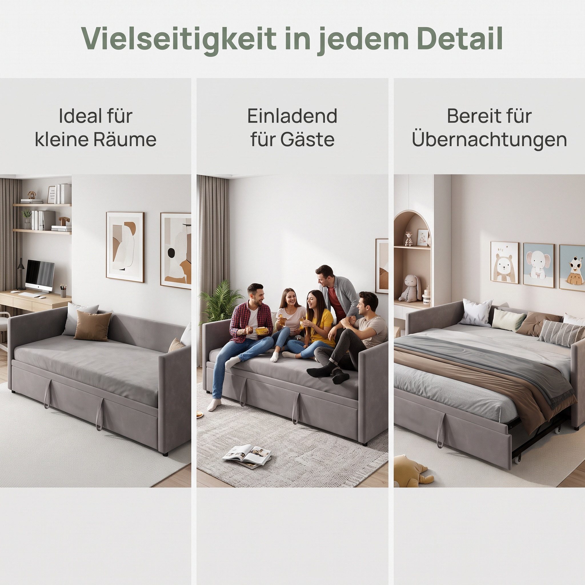 Furnishings Home Polsterbett Daybett Tagesbett Ausziehbett (1 tlg), Schlafsofa, Mit Unterbett, 90x200 cm/180x200 cm, Lattenrost, Samt