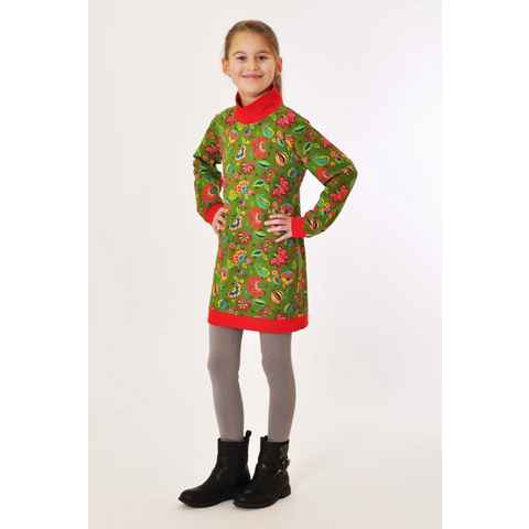 coolismo Sweatkleid Sweatshirt Kleid für coole Mädchen mit Blumen Motivdruck oliv europäische Produktion