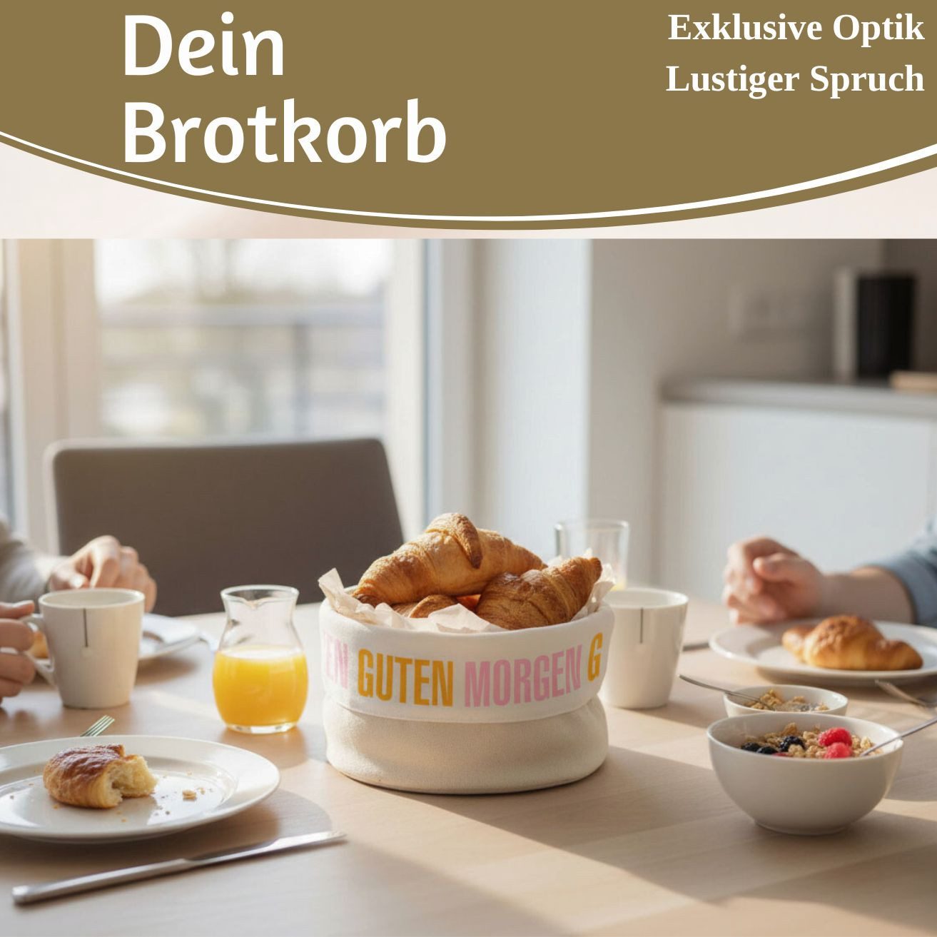 LS-LebenStil Brotkorb Brotkorb Stoffkörbchen Guten Morgen 100% Baumwolle Brotkörbchen, Baumwolle, (Frühstückskorb mit Spruch Stoff Brötchenkorb Brotaufbewahrung – Bild 4 von 5