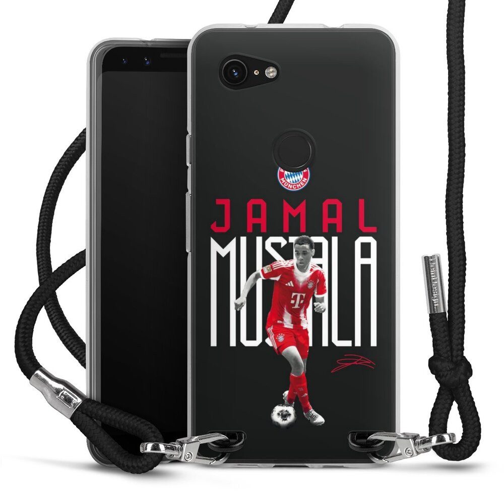 DeinDesign Handyhülle FC Bayern München Jamal Musiala Offizielles Lizenzprodukt, Google Pixel 3a Handykette Hülle mit Band Case zum Umhängen