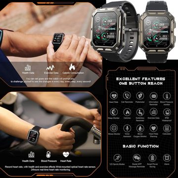 SGDDFIT Smartwatch (1,81 Zoll, Android iOS), Sportuhr mit 123 Sportmodi Blutdruckmessung Herzfrequenz Schrittzähler