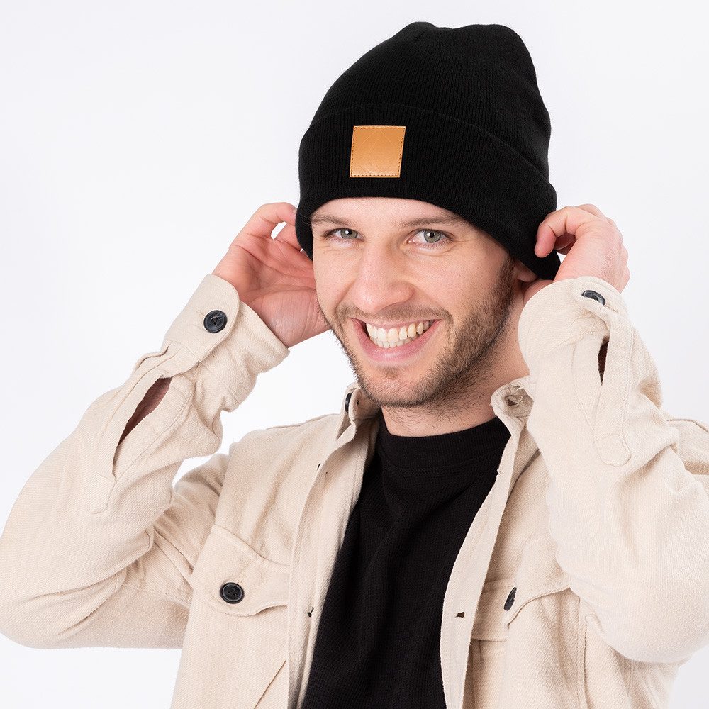 OCCULTO Beanie Leatherpatch Winter Mütze Beanie (Brown Label)