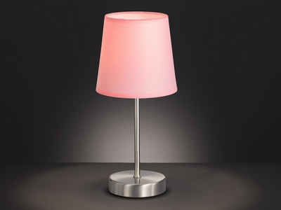 WOFI LED Tischleuchte, Lampenschirm Stoff - Klein - Konisch - Pink, Elegante Lampe Fensterbank im Landhaus-Stil, Nachttischlampe Silber Matt, mit Schnur-Schalter
