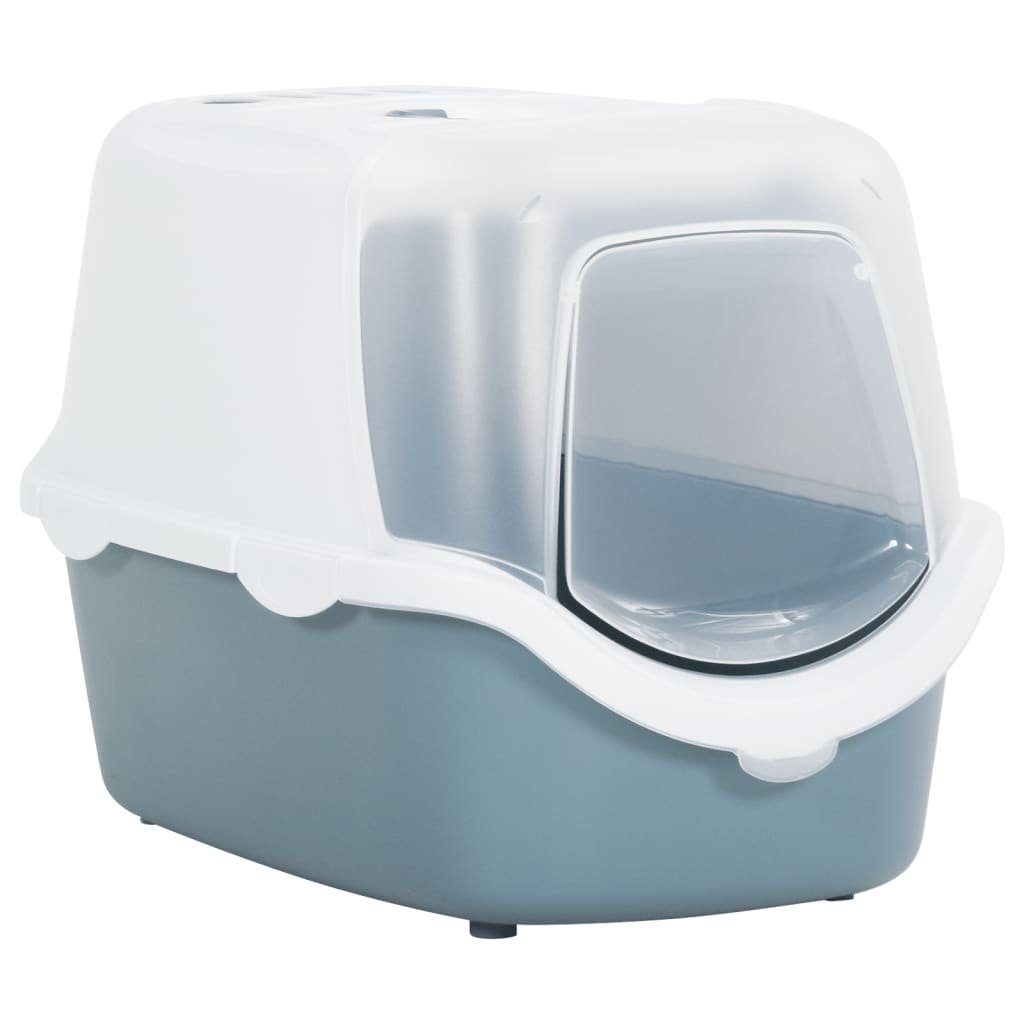 vidaXL Katzentoilette Katzenklo mit Deckel Weiß und Blau 56x40x40 cm PP