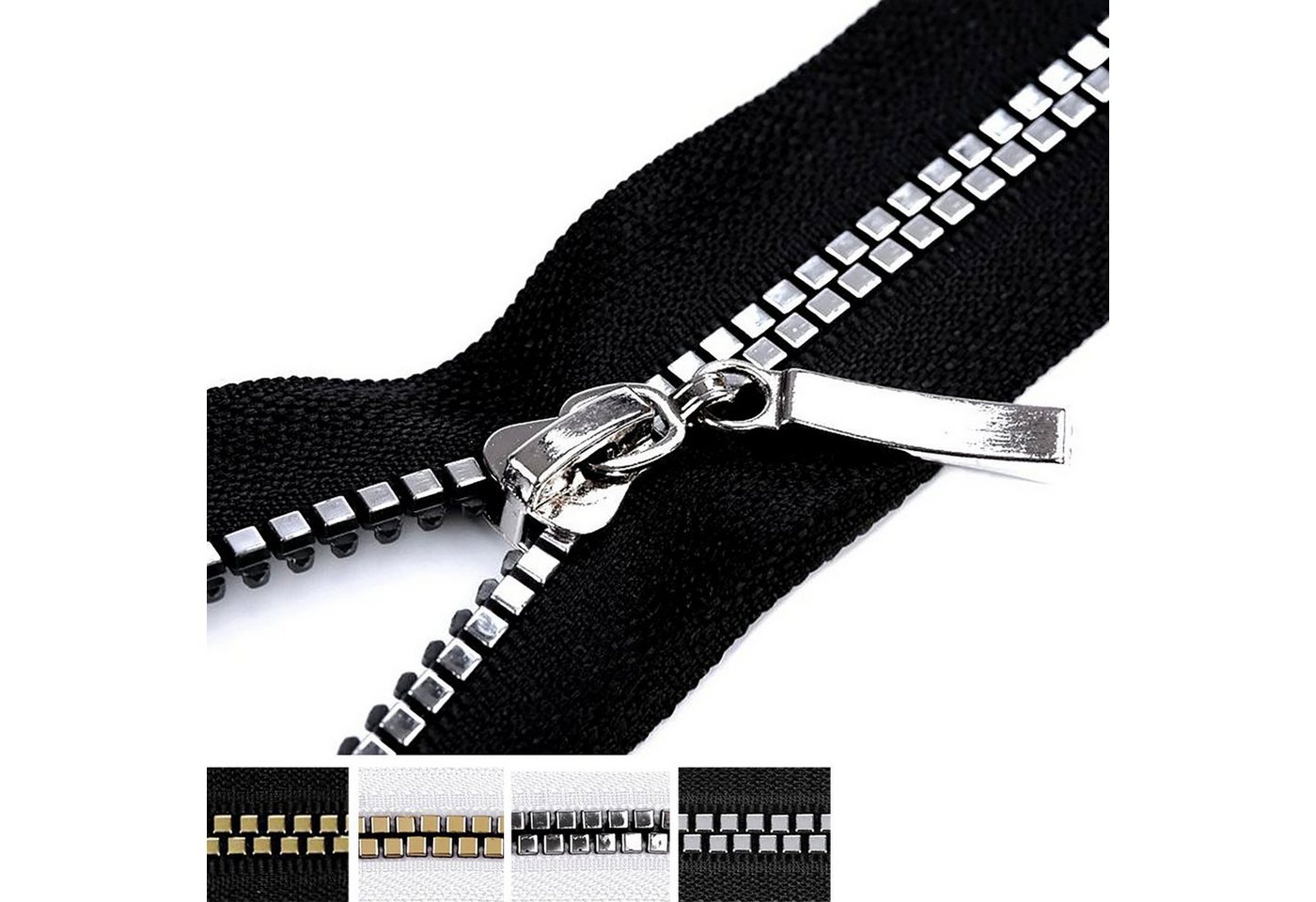 Thumbnail - maDDma Reißverschluss 1 Profil-Reißverschluss 5mm Nonlock teilbar Würfel-Design, schwarz silber50cm