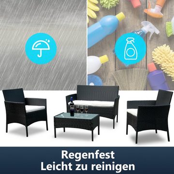 Clanmacy Sitzgruppe Gartenmöbel Glas Lounge Rattanlounge Loungeset Couch Hocker Tisch Sitzgruppe