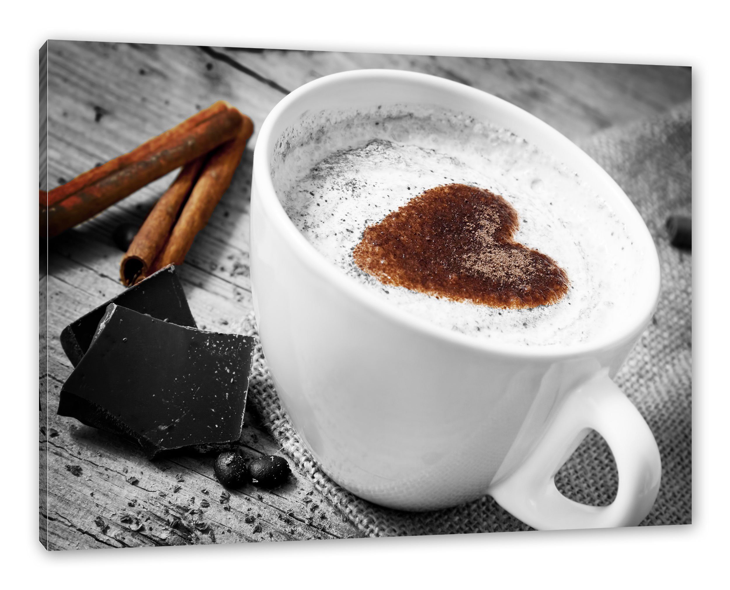 Pixxprint Leinwandbild schönes Kaffeesahneherz, schönes Kaffeesahneherz (1 St), Leinwandbild fertig bespannt, inkl. Zackenaufhänger