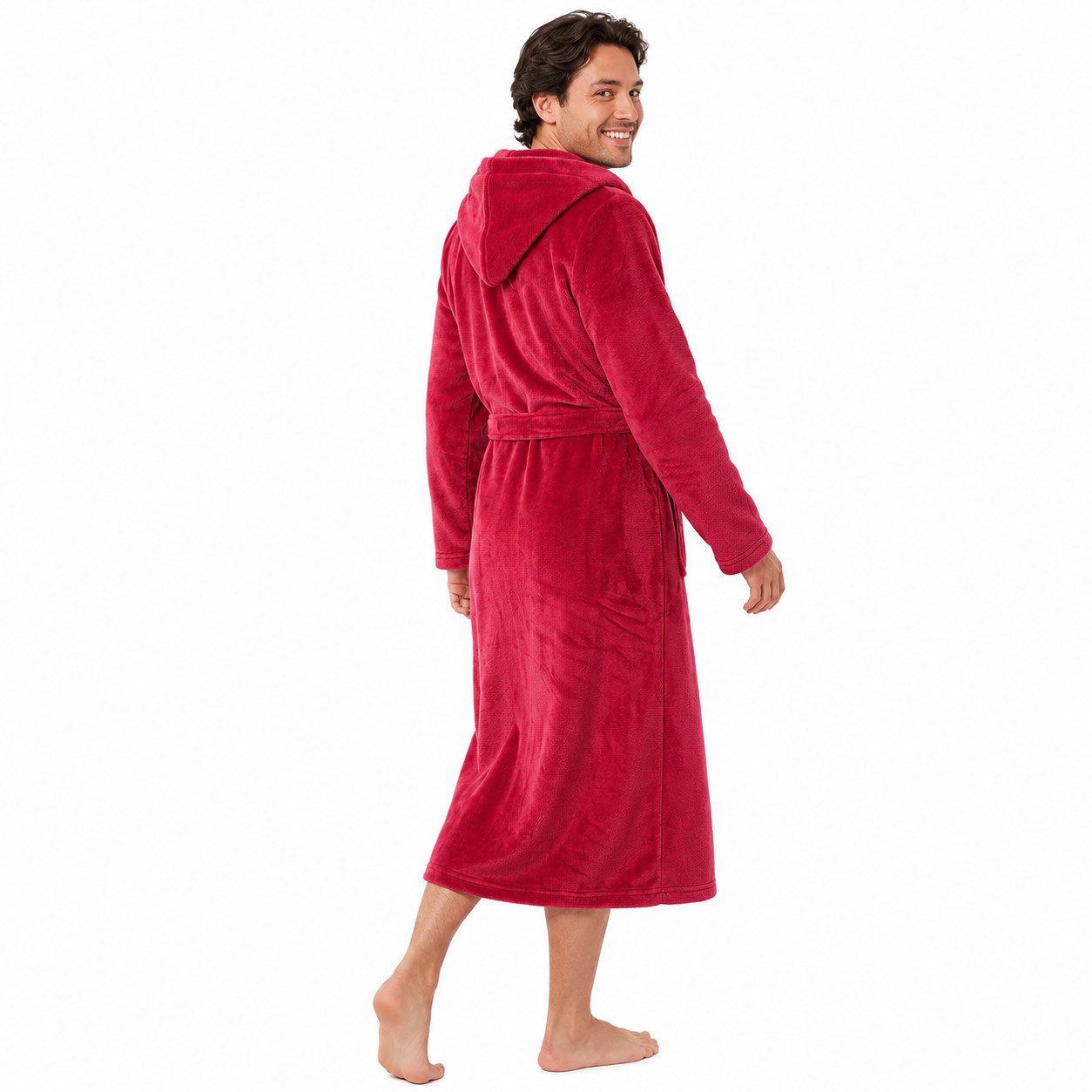 Rungassi Unisex-Bademantel Exklusiver Fleece-Bademantel Unisex extra lang mit Kapuze Rot 8210, 100 % Polyester