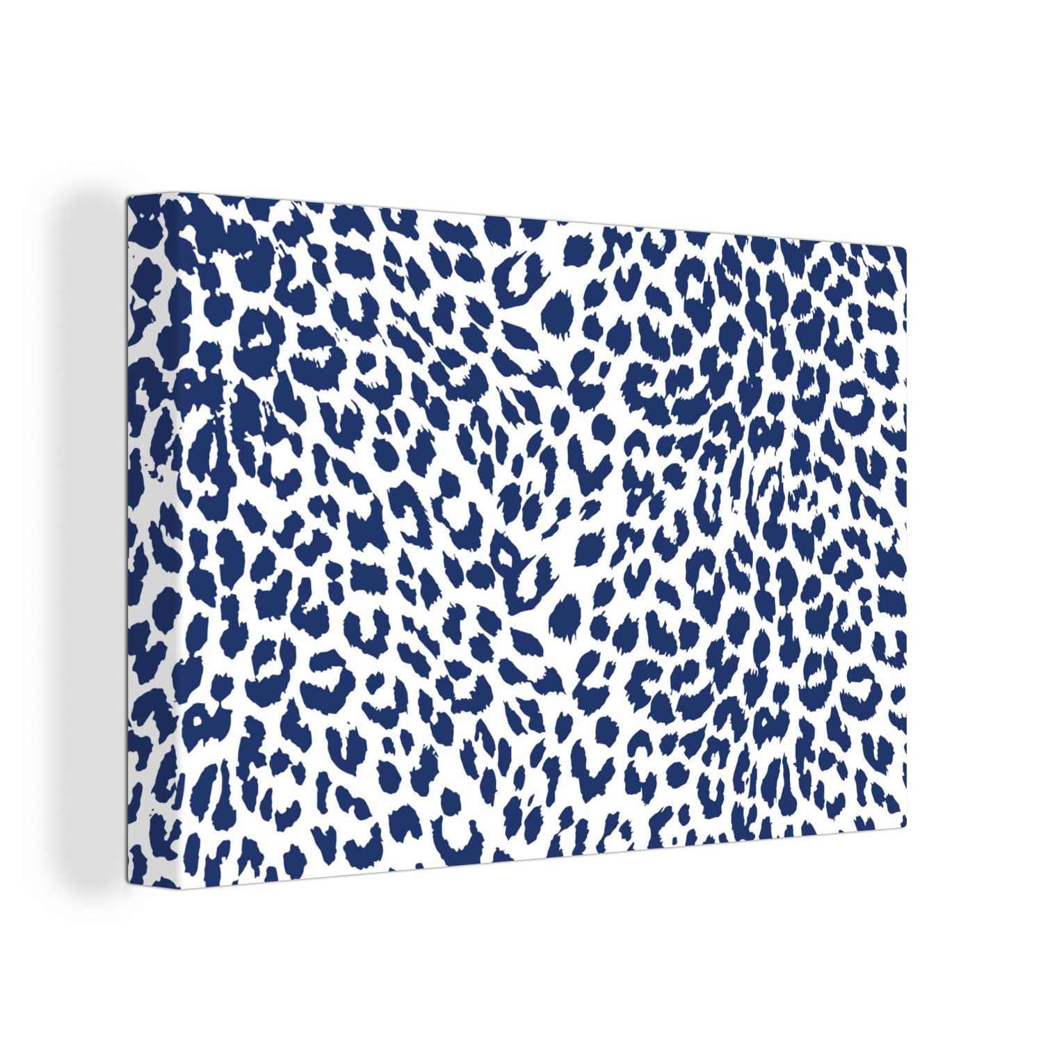 OneMillionCanvasses® Leinwandbild Panther Druck - Blau - Flecken, (1 St), Wandbild Leinwandbilder, Aufhängefertig, Wanddeko, 30x20 cm